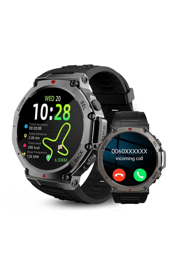 Military Watches for Men (Answer/Make Calls), 1.43" HD Display Fitness Watches, 170+ Sports Modes GPS Men Smart Watch , IP68 Waterproof, for Android/iPhone, Black