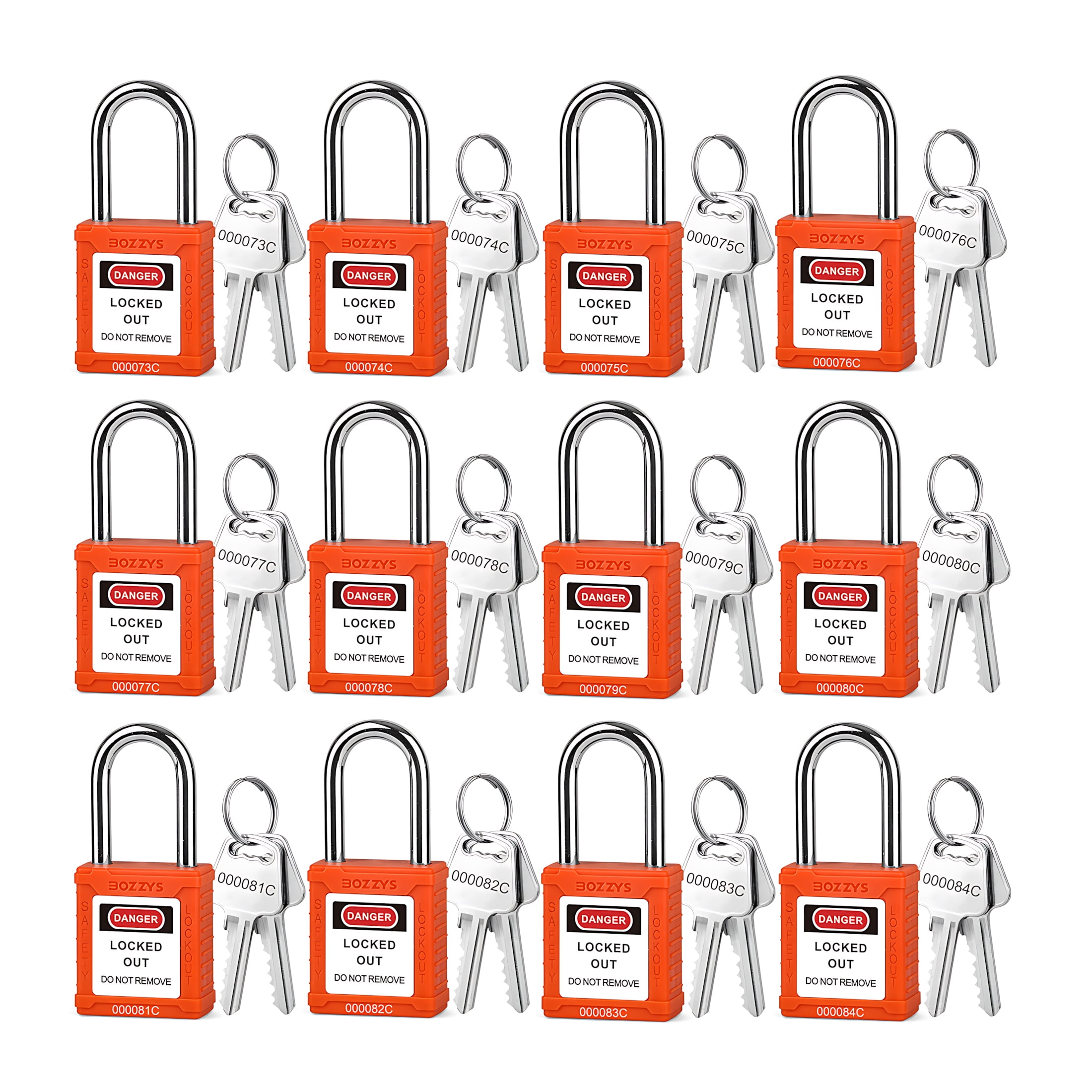 BOZZYS 12-Pack OSHA Orange Lockout Tagout Locks, Keyed Different (2 ...