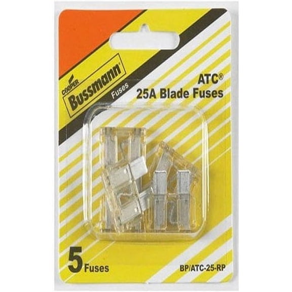 BP/ATC-25-RP Clear ATC 25 Amp Fast-Acting Automotive Blade Fuses - 5 per Card