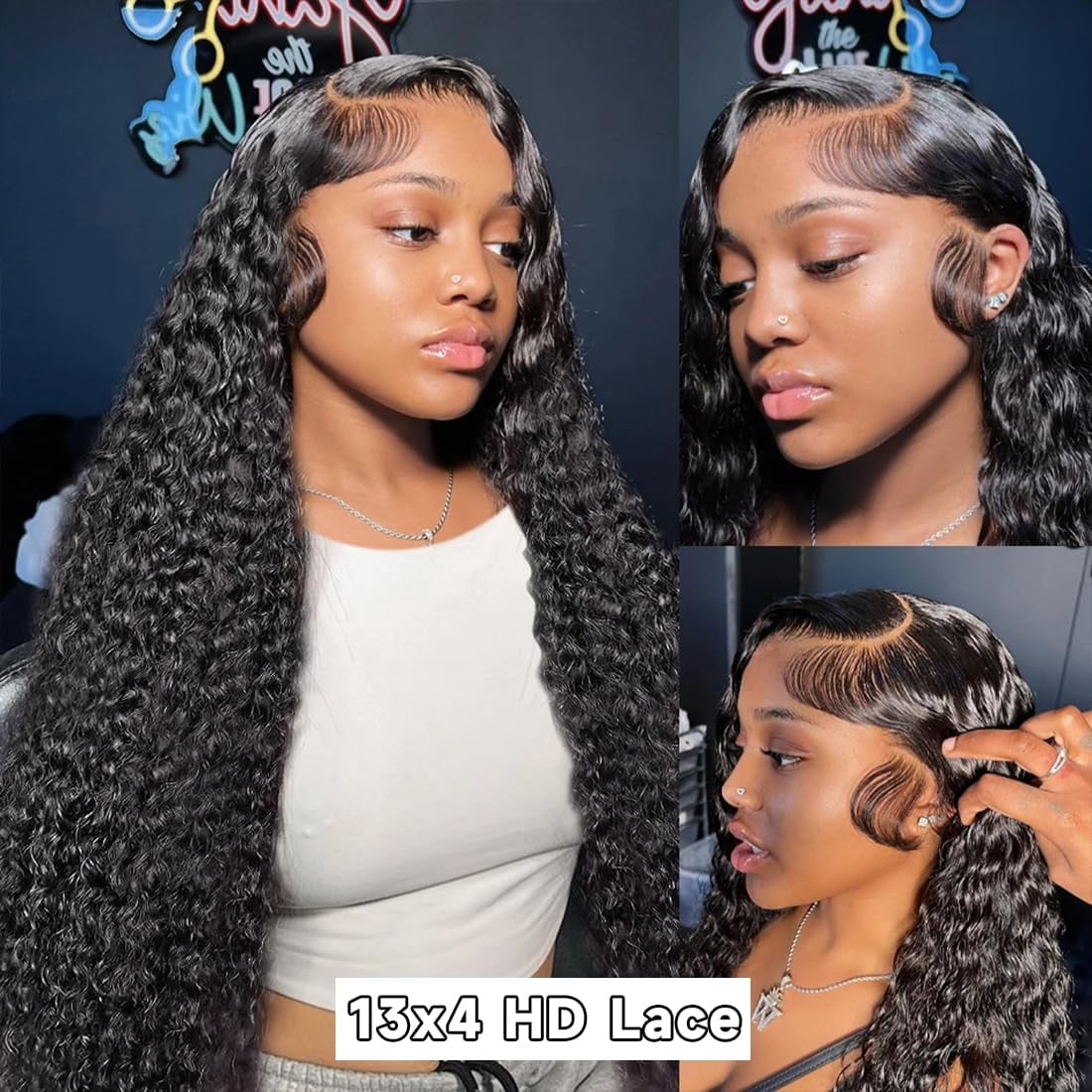 BP BonniePick Deep Wave Lace Front Wigs Human Hair Pre Plucked 180% Density HD Transparent 13x4 Lace Frontal Wigs For Women Human Hair Lace Front Wigs Deep Curly Lace Front Wig Human Hair (24 INCH)