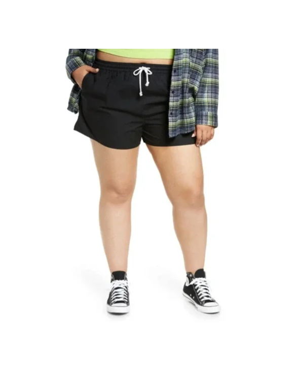 Drawstring Cotton Sport Shorts, Size 2X in Black