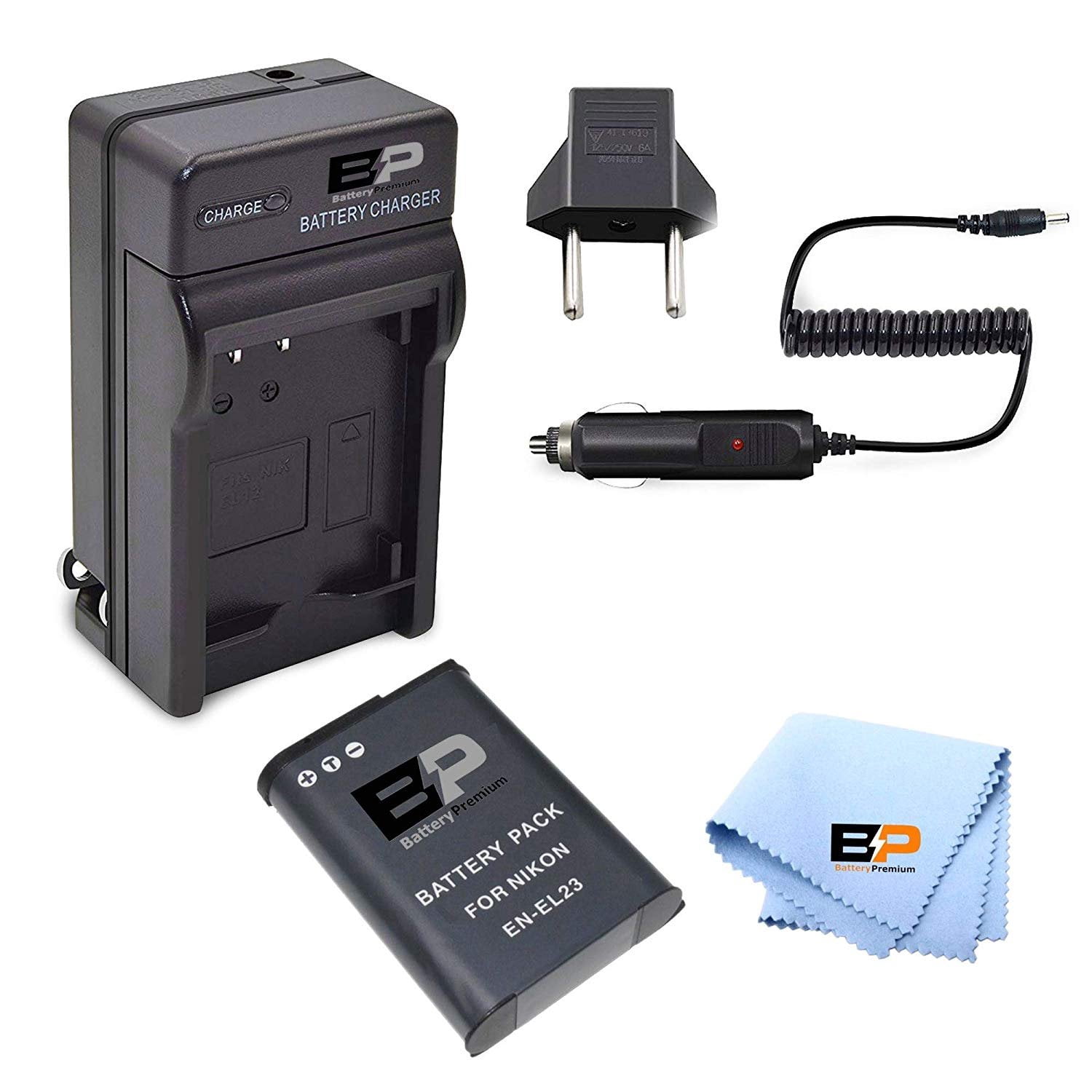 Caricabatteria Per Nikon EN-EL23 Con Adattatore Auto E Rete - Compatibile Con Coolpix B700, P600, P610, P900, S810c, Protezione Da Cortocircuito