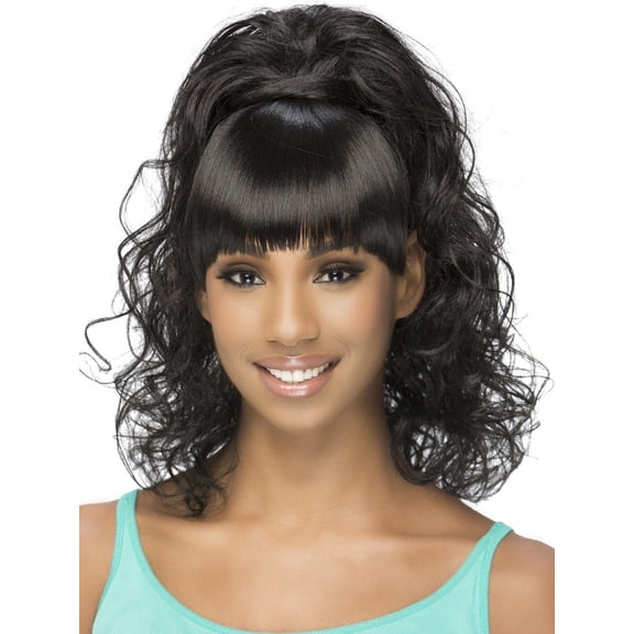 Vivica Fox Bang and Ponytail Felicia Heat-Friendly Synthetic Hairpiece, 99J Dark Burgundy Wine