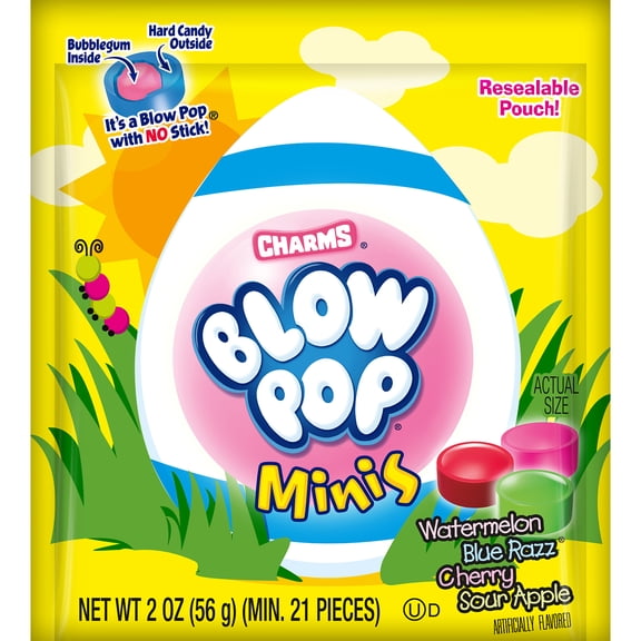 Charms Blow Pop Mini's, Gum Filled Candy, 2 oz. Peanut Free, Gluten Free. Milk and Soy May Be Present.