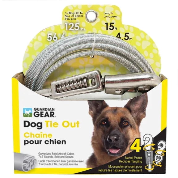 Boss Pet Edge Tie-Out Cable XL Dogs Up to 125lb 15ft Twin Swivel Spring