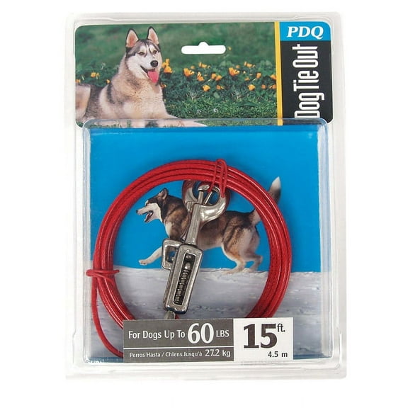 Boss Pet PDQ Red Tie-Out with Spring Vinyl Coated Cable Dog Tie Out Large