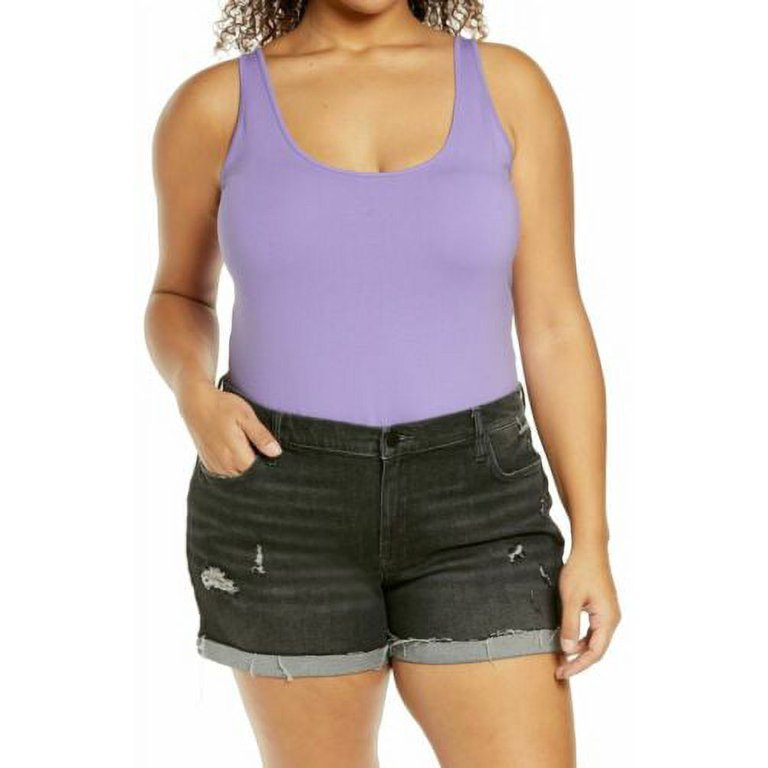 BP Women's Plus Size Knit Sleeveless Square-Neck Thong Bodysuit Purple 1X,  NWT 