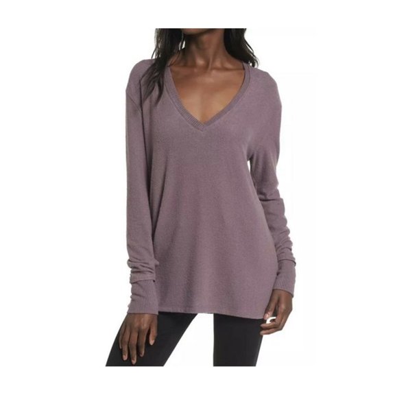 BP. Womens Solid V-Neck Pullover Sweater, Purple, Medium