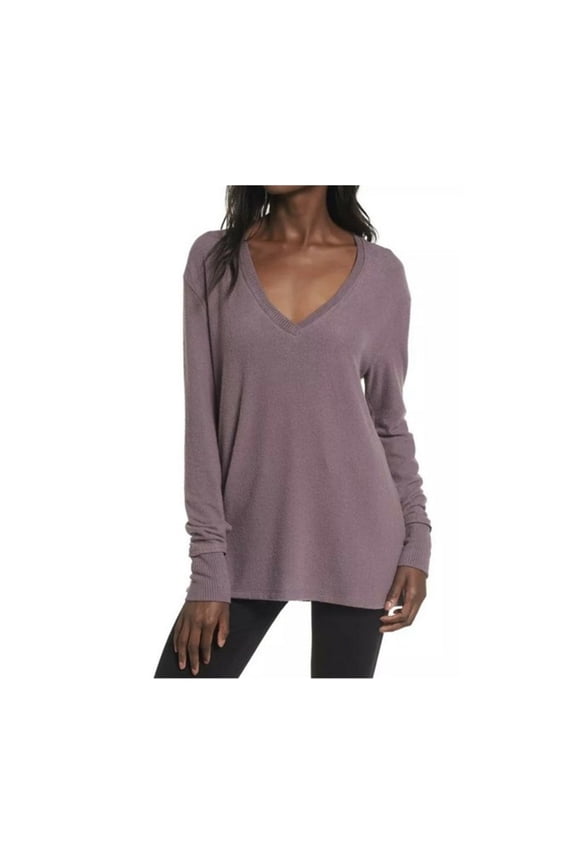 Womens Solid V-Neck Pullover Sweater, Purple, Medium