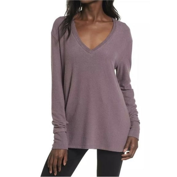 BP. Womens Solid V-Neck Pullover Sweater, Purple, Small
