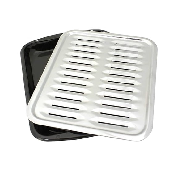 BP100 Porcelain Broiler Pan with Grill, 2-piece,Black,16.5 inches