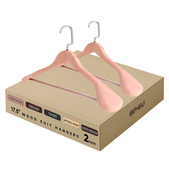 BP4U 2-Pack Premium Wide Shoulder Wooden Suit Hangers, 17.5-Inch Heavy-Duty Solid Wood Coat Hangers for Men's Suits & Coats(Cedar Wood)