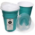 BPAFree Aqua Party Cups with Lids 16oz Reusable, 2 Pack Made in