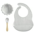 thumbnail image 1 of BPA Free Baby Silicone Tableware Waterproof Bib Flexible Saliva Towel Solid Color Sucker Bowl And Spoon for Children (S016-marble), 1 of 7