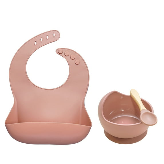 BPA Free Baby Silicone Tableware Waterproof Bib Flexible Saliva Towel Solid Color Sucker Bowl And Spoon for Children (muted)