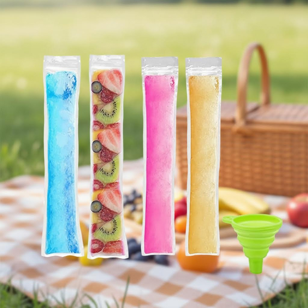 BPA-Free Disposable Ice Pop Mold Bags with Funnel & Zip Seals - 100 Pcs ...