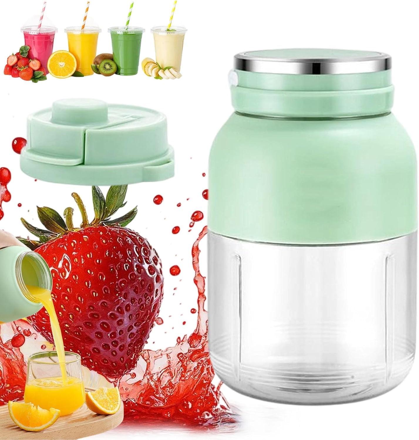 BPA-Free Electric Citrus Juicer 17 Oz Portable Blender, Powerful Portable 17oz Fresh Juicer with Straw, Small Fruit Electric Juicers for Smoothies, Shakes, Food Prep & Frozen Blending (1pcs)