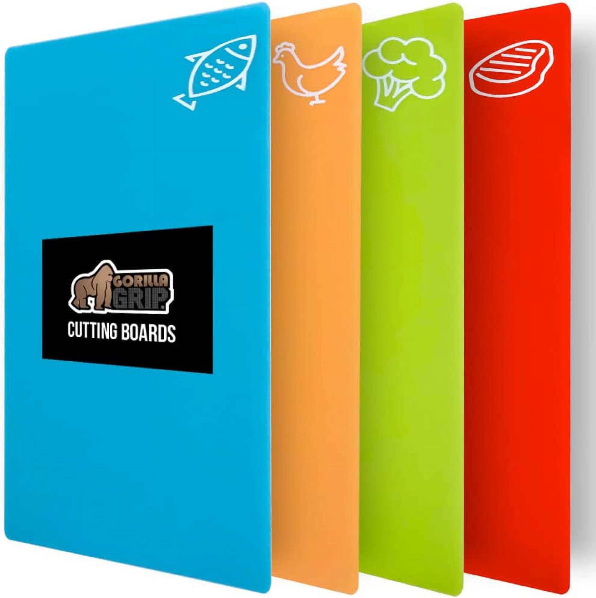 BPA-Free Flexible Cutting Boards Set of 4 | Durable Plastic Mats with Food Icons | Dishwasher Safe | Slip Resistant | For All Food Types