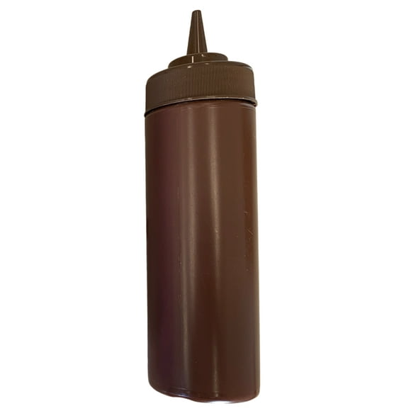 BPA Free Food Prep 12 oz Brown Plastic Condiment Squeeze Bottle with Twist On Cap for Hot Sauces Condiments Dressings (Brown)