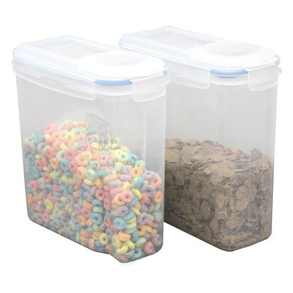 BPA-Free Plastic Food Cereal Containers with Airtight Spout Lid, Clear - Large - Set of 2