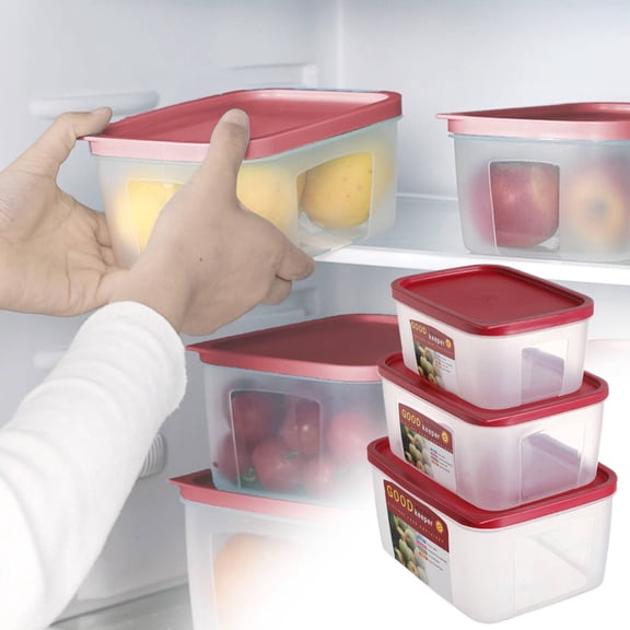 BPA-Free Plastic Food Storage Set, Red Vented Lids - Microwave, Dishwasher Safe: Perfect for Meal Prep, Leftovers, and Kitchen Organization,Easy Find Lid SquareContainer (Pack of 3), Red (Vented)