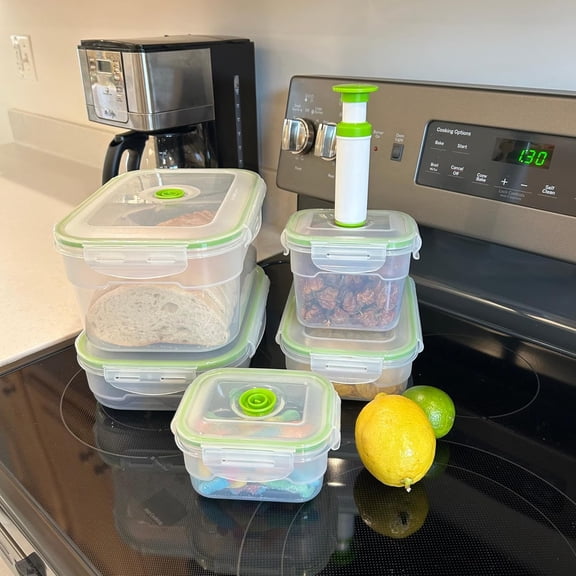 BPA-Free Plastic Vacuum Seal Containers with Hand Pump – Airtight Food Storage, Meal Prep & Pantry Organization, Preserves Freshness 5X Longer, 11-Piece Set