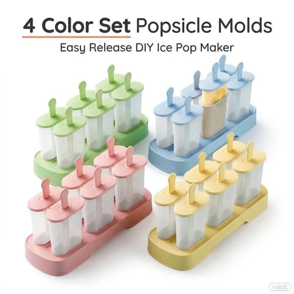 BPA Free Popsicle Molds Set, 4 Pack 24 Count Easy-Release Ice Pop Maker, Homemade Ice Cream Pops Molds for Freezer