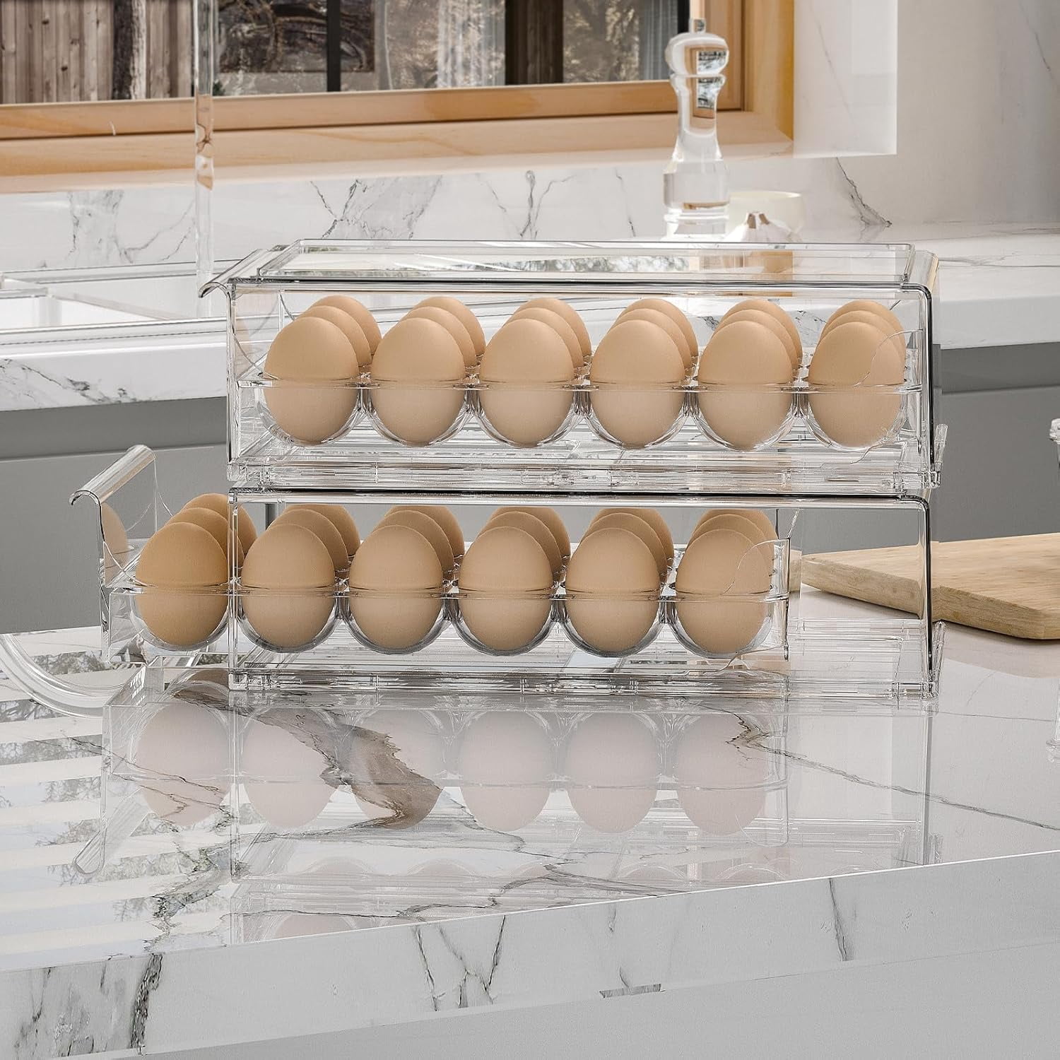 BPA Free Refrigerator Organizer Bins, Stackable Egg Holder