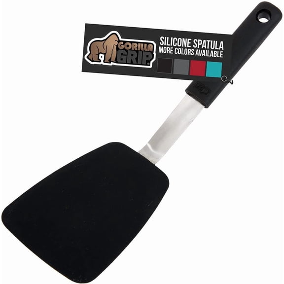 BPA-Free Silicone Spatula for Non Stick Frying Pan, Heat Resistant Flexible Head, Patented Soft Comfortable Handle, Non-Scratch Kitchen Turner, Flip Burgers, Pancakes, 11.6 in, Black