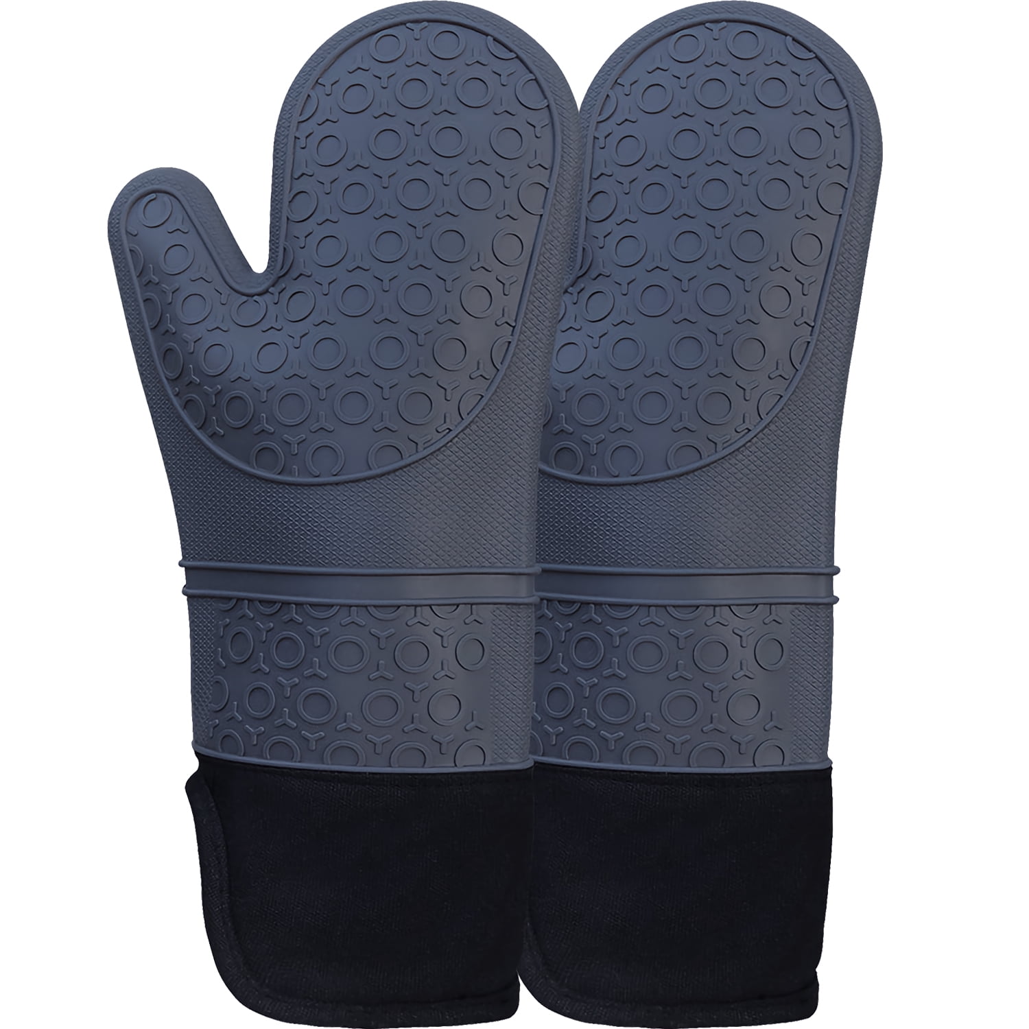 BPA-Free Soft Silicone Oven Mitts - Ultra Heat Resistant Oven Mitts with Thick Cotton Liner - Extra Long Slip Resistant Pot Holders, Flexible Oven Gloves - Gray 14.7"