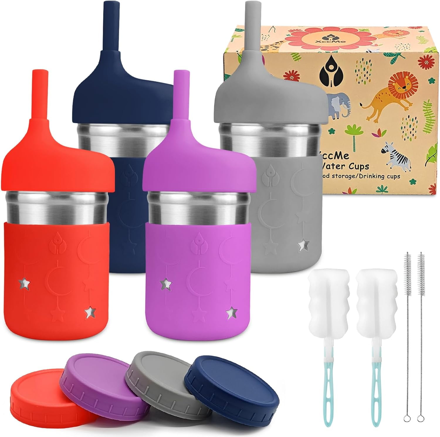 BPA Free Stainless Steel Toddler Cups with Straws SpillProof 4Pack