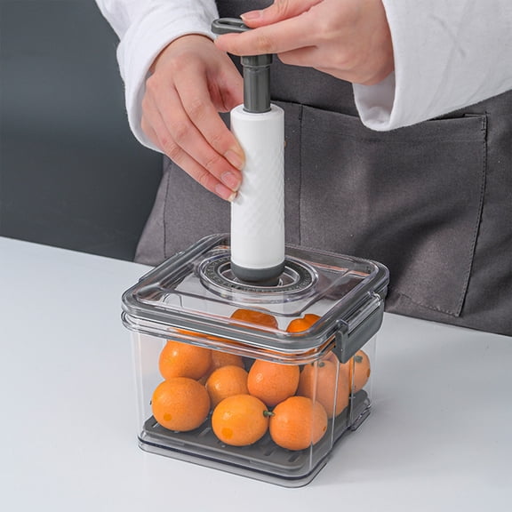 BPA-Free Vacuum Sealed Food Storage Containers 2-Pack – Transparent Airtight Jars with Hand Pump, Leakproof & Freezer/Microwave Safe (6.89x5.31in) Gray