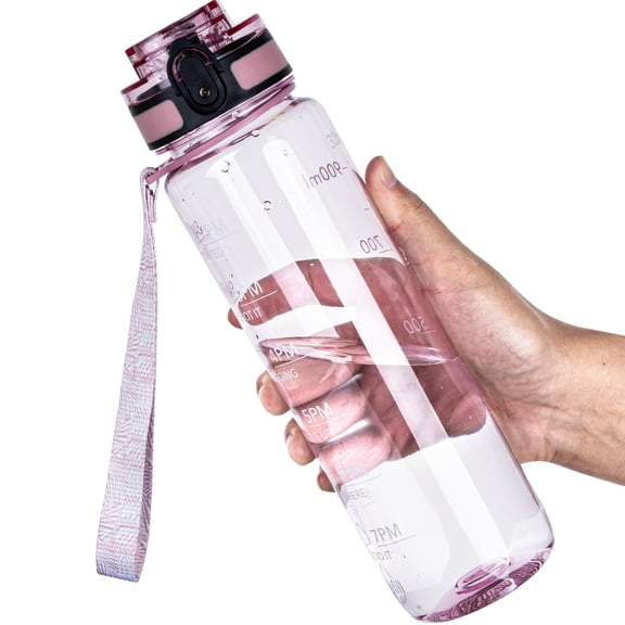 BPA-free tritan sports water bottle with time marker, leakproof wide mouth design for daily hydration