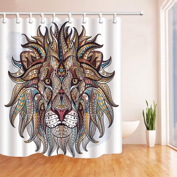 BPBOP Abstract painted Lion Brown Polyester Fabric Bathroom Shower Curtain 66x72 inches