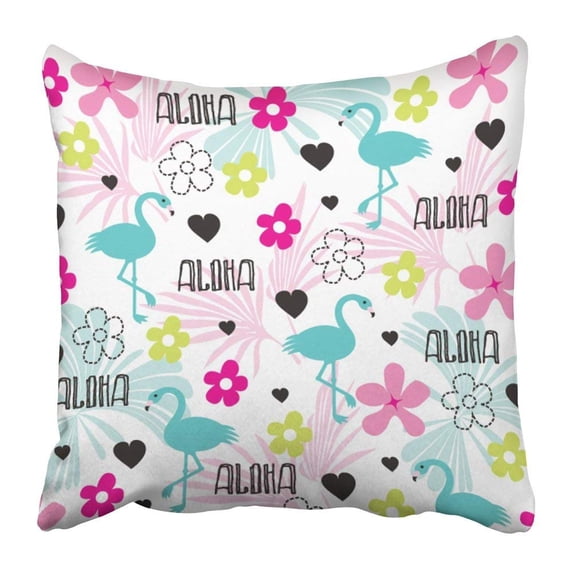 BPBOP Adorable Hawaiian Word Aloha Greeting with Tropical Pattern with Flamingo Animal Beautiful Beauty Pillowcase Pillow Cover 20x20 inches