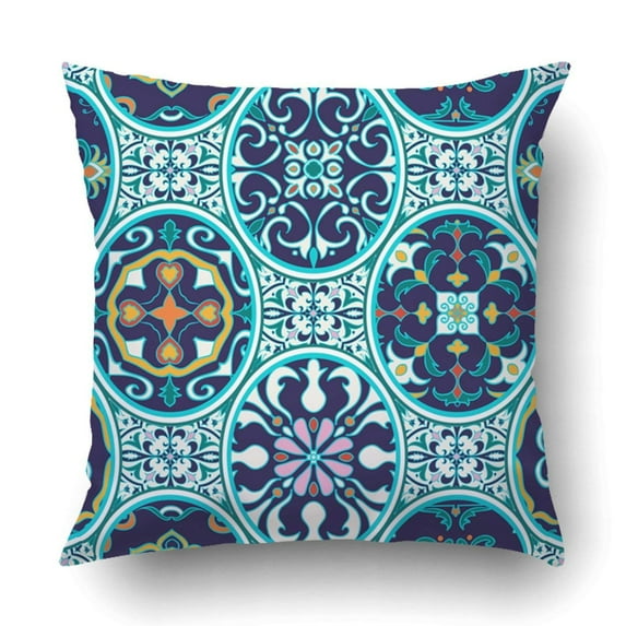 BPBOP Beautiful patchwork pattern Portuguese tiles Azulejo Moroccan ornaments Pillowcase Throw Pillow Cover Case 18x18 inches