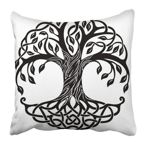BPBOP Black Branches Celtic Tree of Life White Floral Knot Leaves Nature Roots Round Pillowcase 18x18 inch