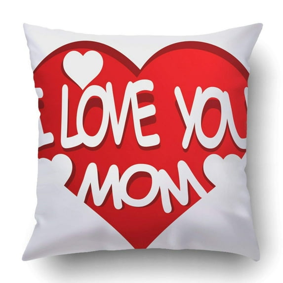 BPBOP Black Calligraphy I Love You Mom With Heart Red Child Day Hand Happy Holiday Pillowcase Cover Cushion 18x18 inch