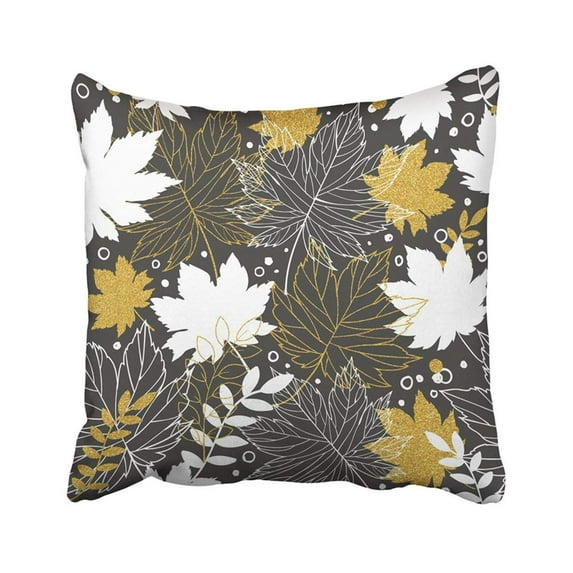 BPBOP Black Fall Gold Autumn Leaves With Glitter Stylish Design White Season Leaf Bag Doodle Pillowcase Throw Pillow Cover Case 16x16 inches