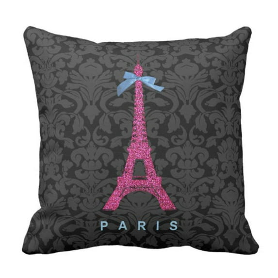 BPBOP Black Paris Hot Pink Eiffel Tower in Glitter Cute France Pillowcase Cushion Cover 16x16 inches