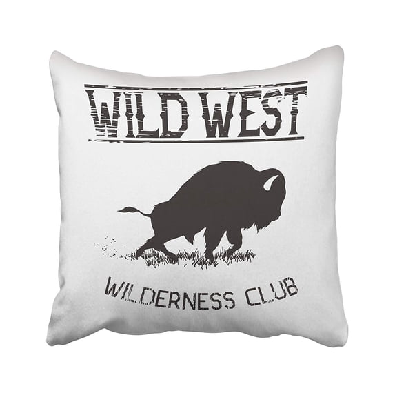 BPBOP Black Vintage Buffalo Attack Silhouette On White Wild West Prints Design Pillowcase Cushion Cover 16x16 inch
