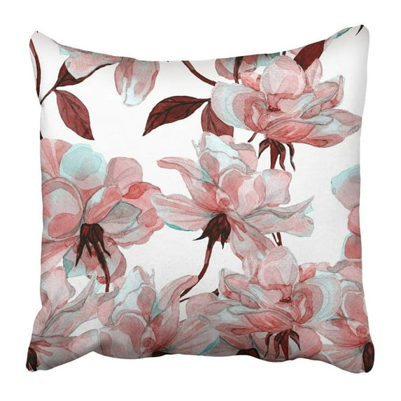 BPBOP Blue Flower Watercolor Rose Floral Colorful Maroon Allover Beautiful Beauty Botanical Garden Grey Pillowcase Pillow Cover 16x16 inches