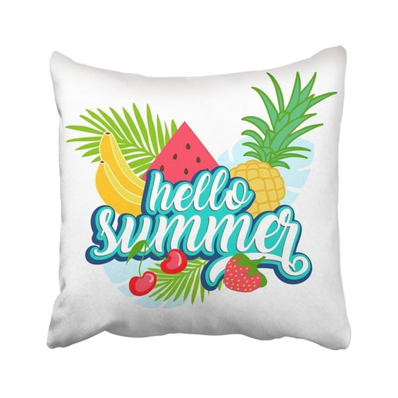 BPBOP Blue Funny Tropical Fruit With Leaves Hello Summer Typographic Colorful Watermelon Ananas Pillowcase Pillow Cover 18x18 inches