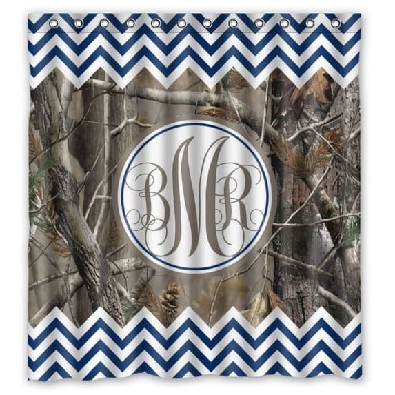 BPBOP Camo Tree Chevron Monogram Waterproof Polyester Shower Curtain 66x72 inches