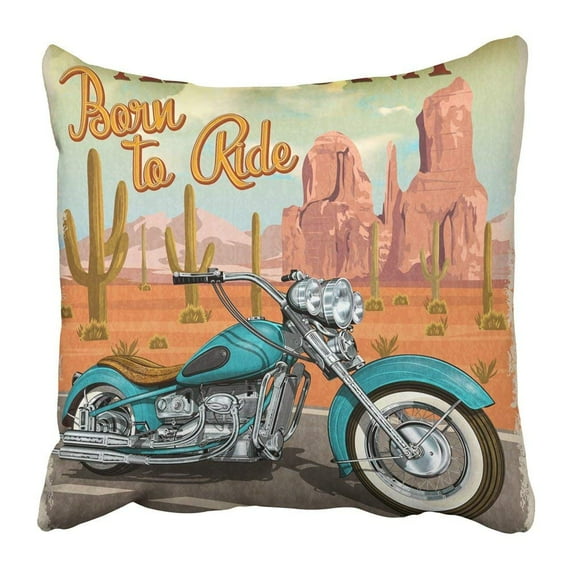 BPBOP Car Vintage Arizona Motorcycle Cactus Chopper Classic Garage Moto Retro Road Pillowcase 16x16 inch