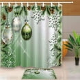 thumbnail image 1 of BPBOP Christmas Decor Christmas Balls Tied to Pine Leaf Against Green Backdrop Shower Curtain 66x72 inches with Floor Doormat Bath Rugs 15.7x23.6 inches, 1 of 1