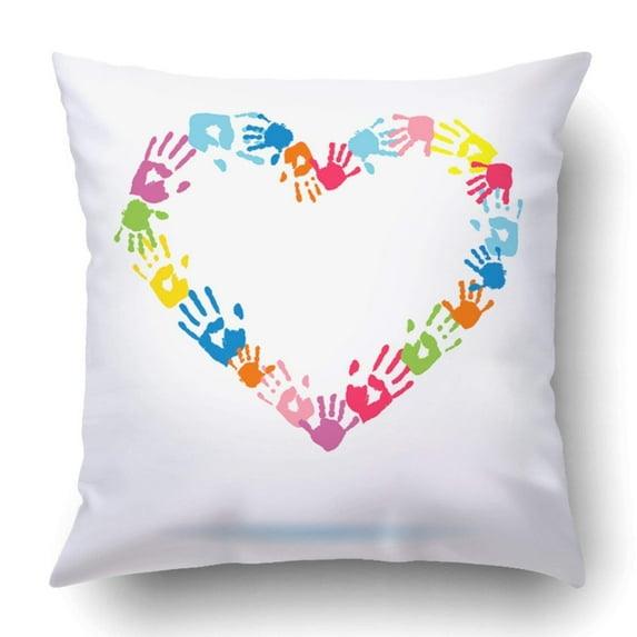 BPBOP Colorful Toddler Heart Of The Handprints Parents And Children Hand Abstract Pillowcase Cover Cushion 18x18 inch