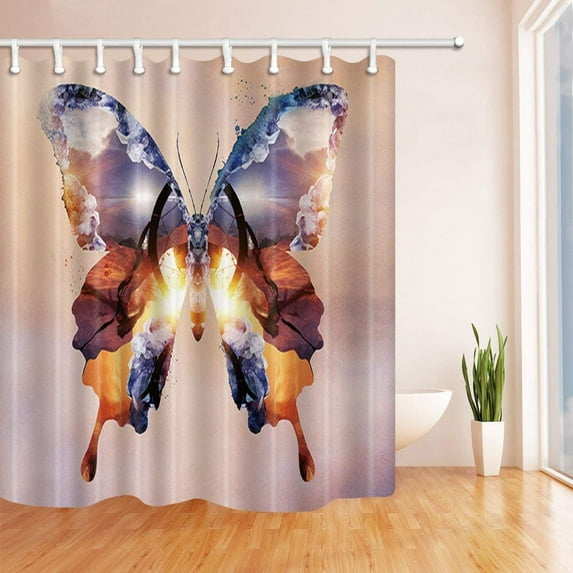 BPBOP Creative Decor Sunset Scenery in Butterfly Wings Polyester Fabric Bathroom Shower Curtain 66x72 inches