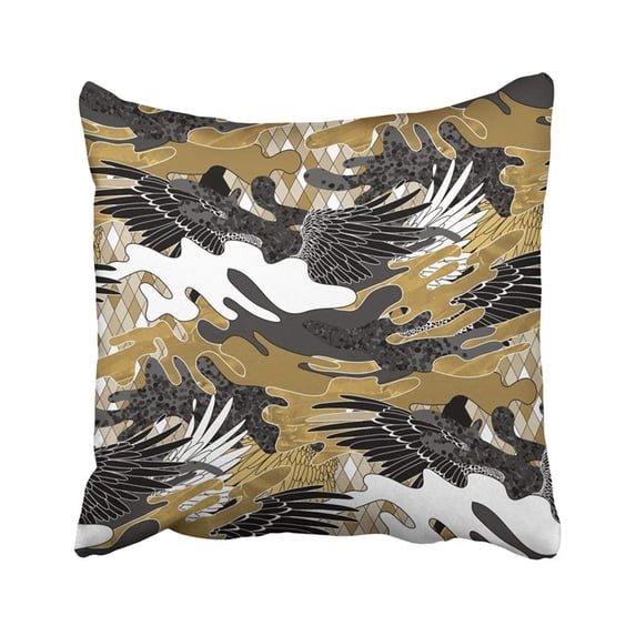 BPBOP Dazzle Abstract Camouflage In Black White And Golden Colors With Acrylic Wings And Bird Pillowcase Throw Pillow Cover 16x16 inches