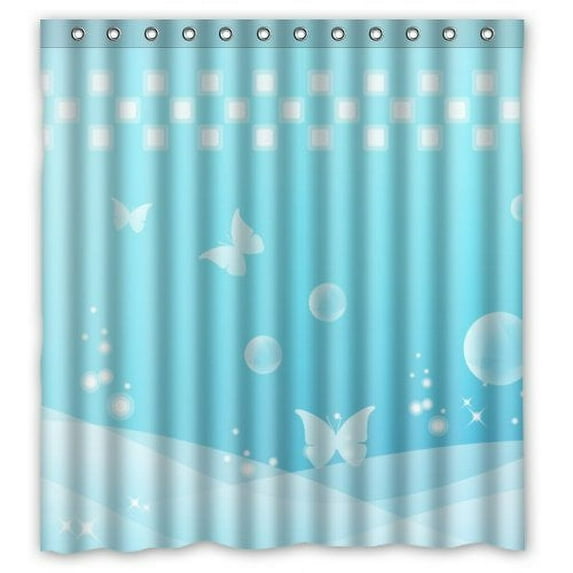 BPBOP Dreamy Light Blue World Butterflies And Bubble Shower Curtain Waterproof Polyester Fabric Bathroom Curtain 66x72 inch